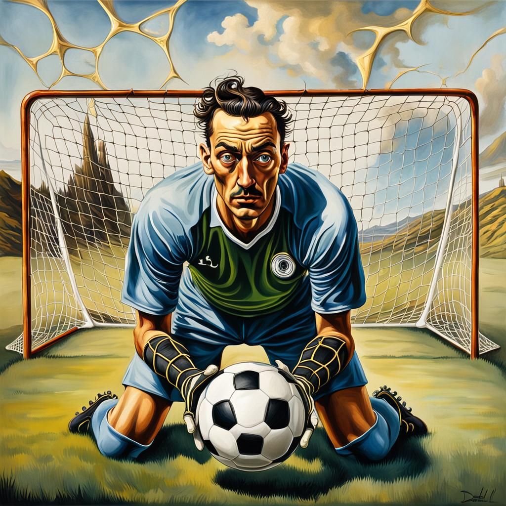 Surrealist Soccer Goalie in Salvador Dali Style