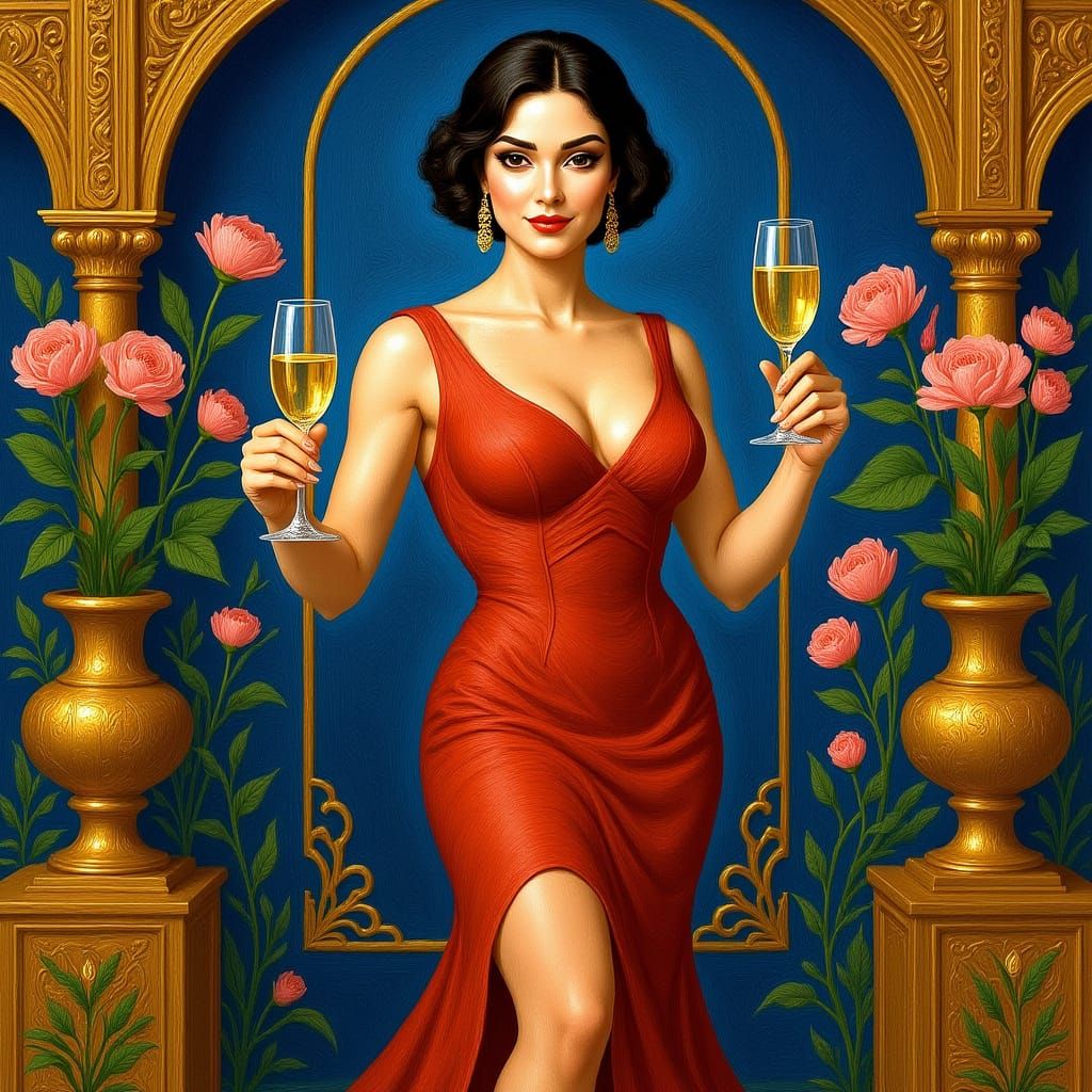 Elegant Supermodel Celebrates in Art Nouveau Style
