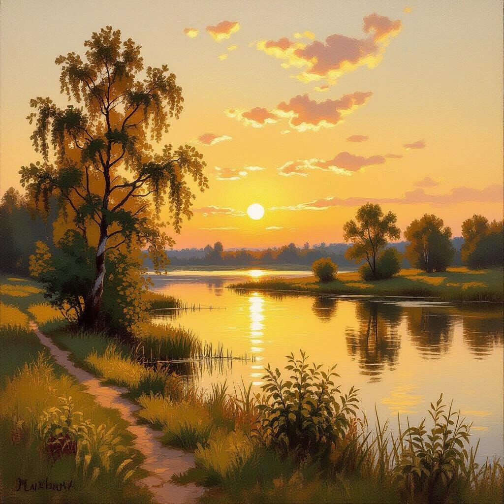 Golden Landscape Painting in Classical Style