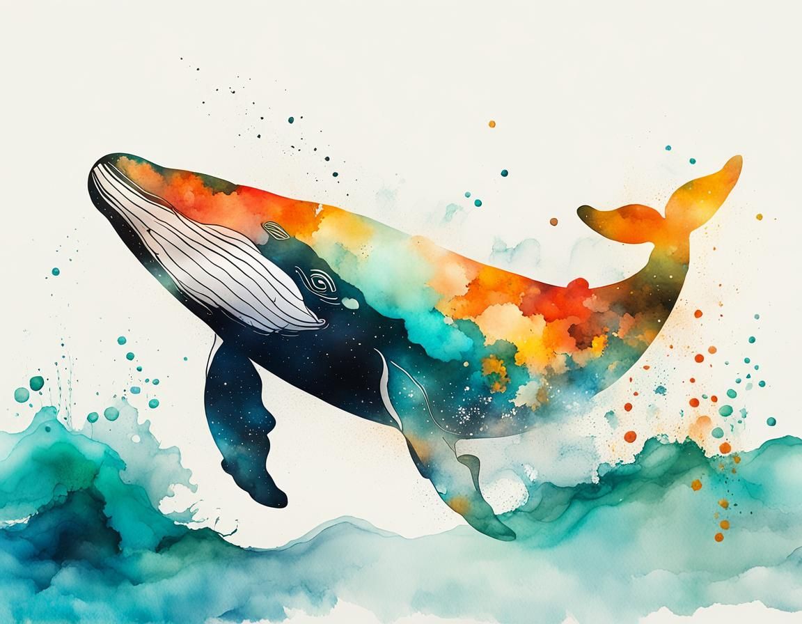 Abstract White Whale Breaching in Dark Ocean