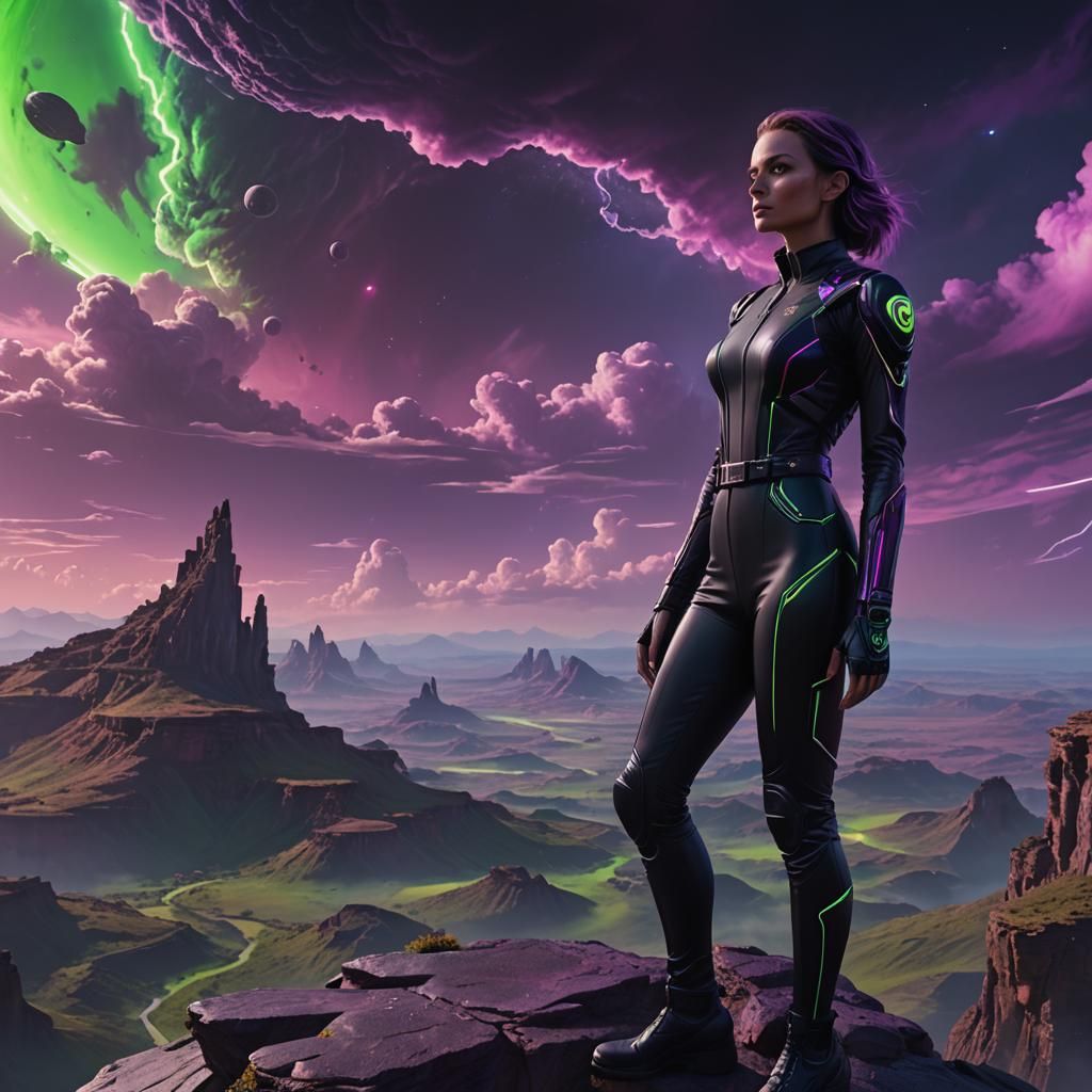Alien Woman Overlooks a Fantasy Landscape