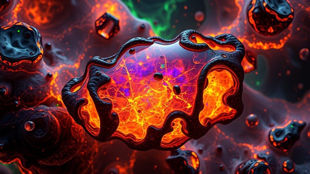 Iridescent Fractal Opal in a Swirling Cosmos