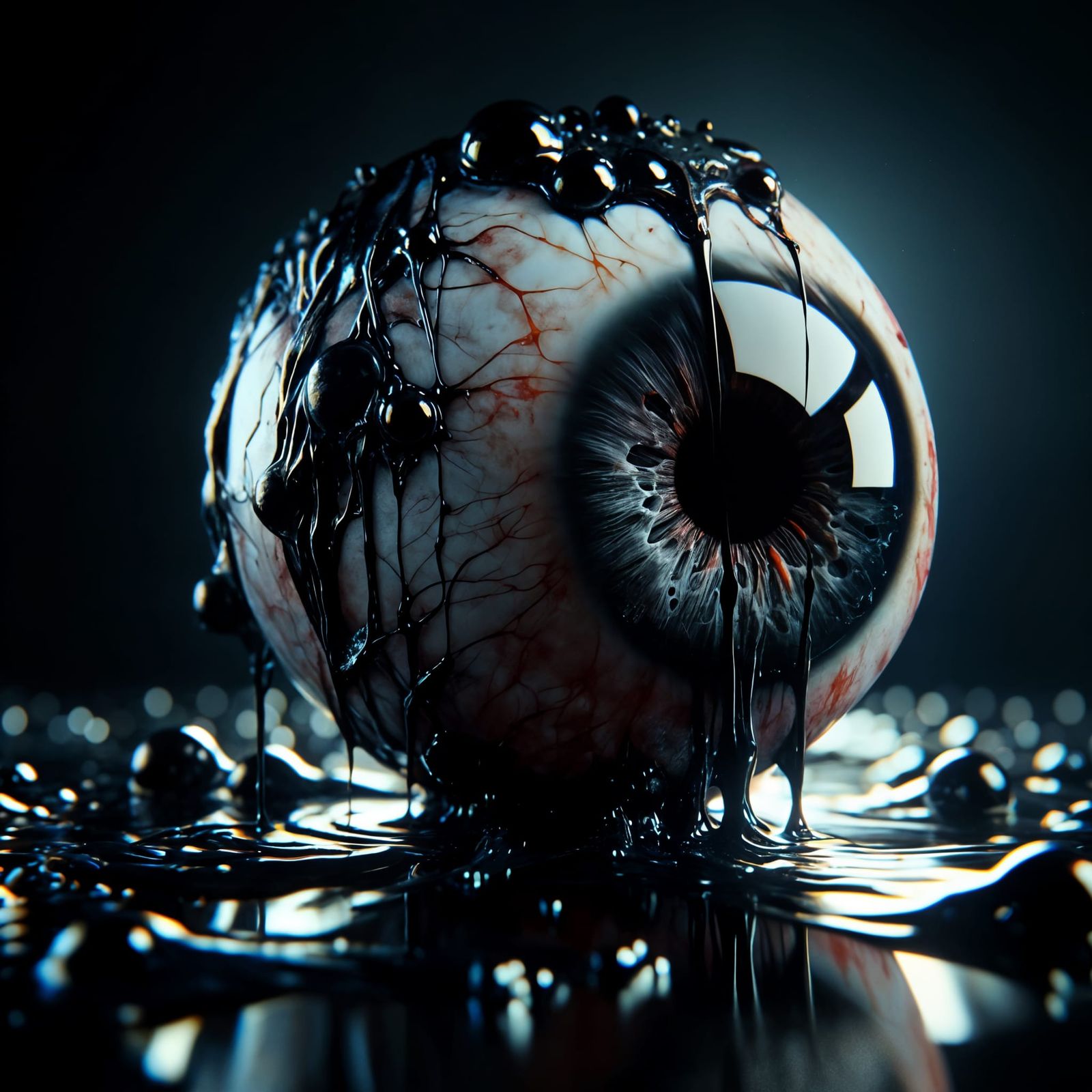Eerie Eyeball Leaking Ink in Dark Art Style