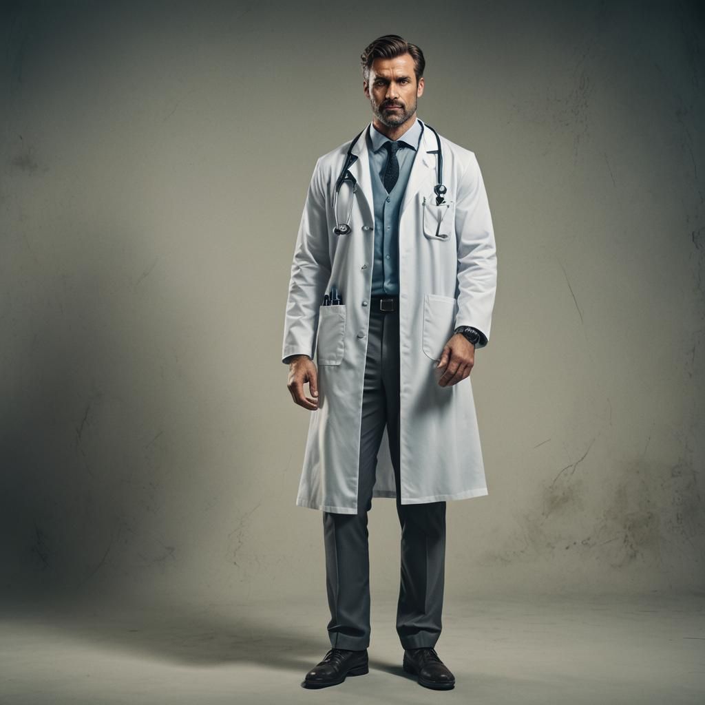 Muscular Handsome Male as Doctor: Cinematic Film Still