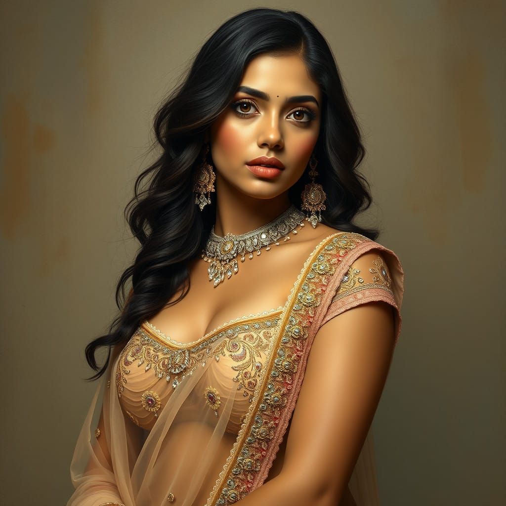 Elegant Indian Beauty in Realism Style