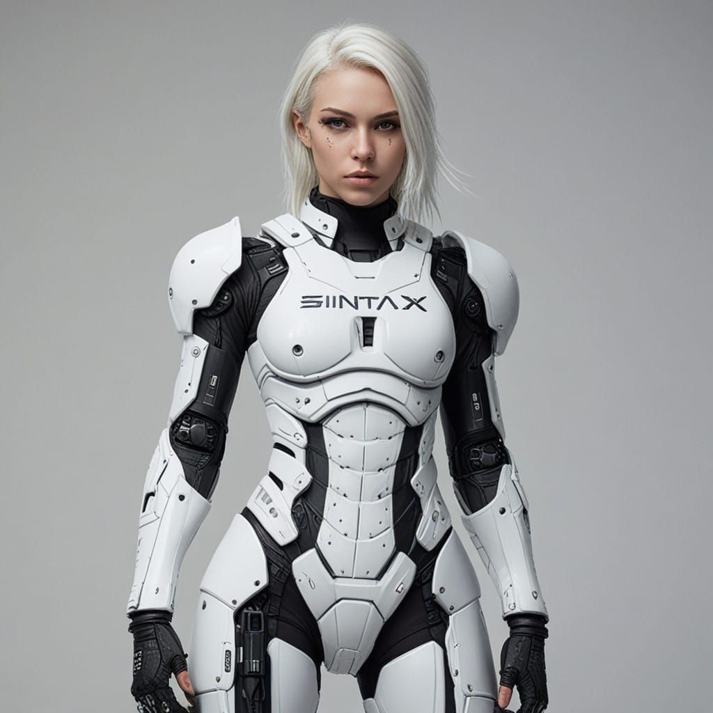 Cyberpunk Girl in All White Armor