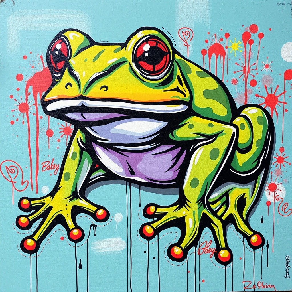 Quirky Trippy Frog Graffiti Art