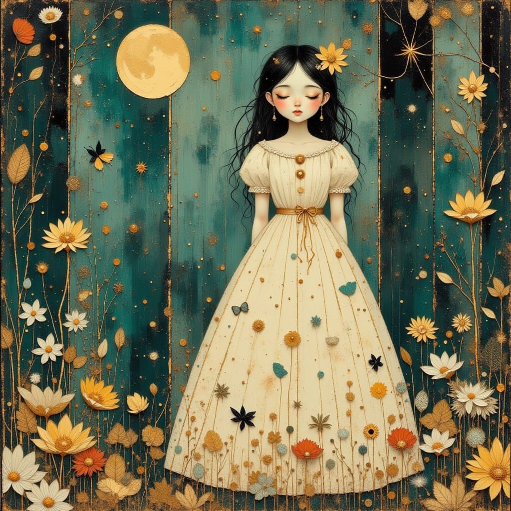 Dreamlike Girl in Nightgown