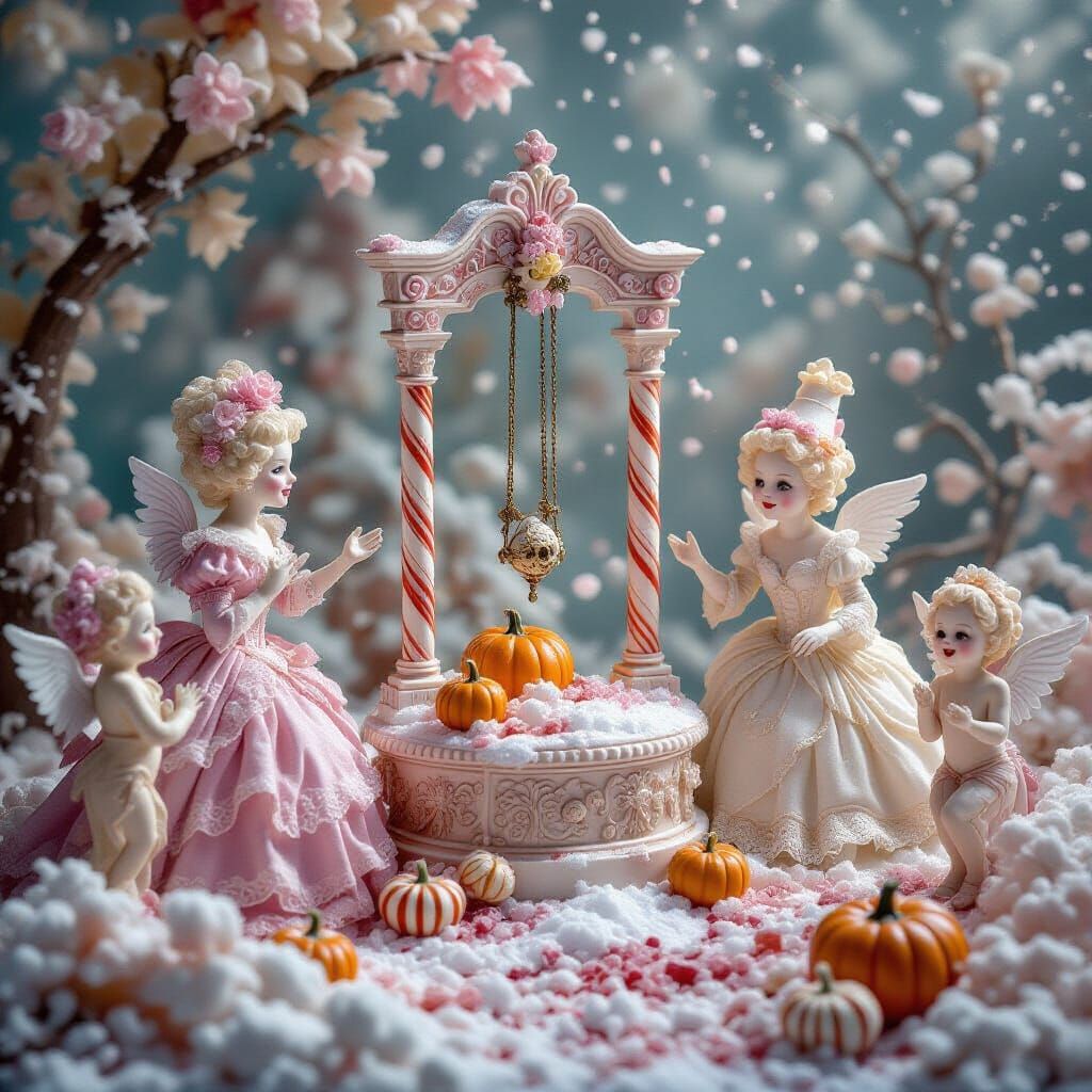 Surreal Rococo Halloween Scene with Candy Nobles