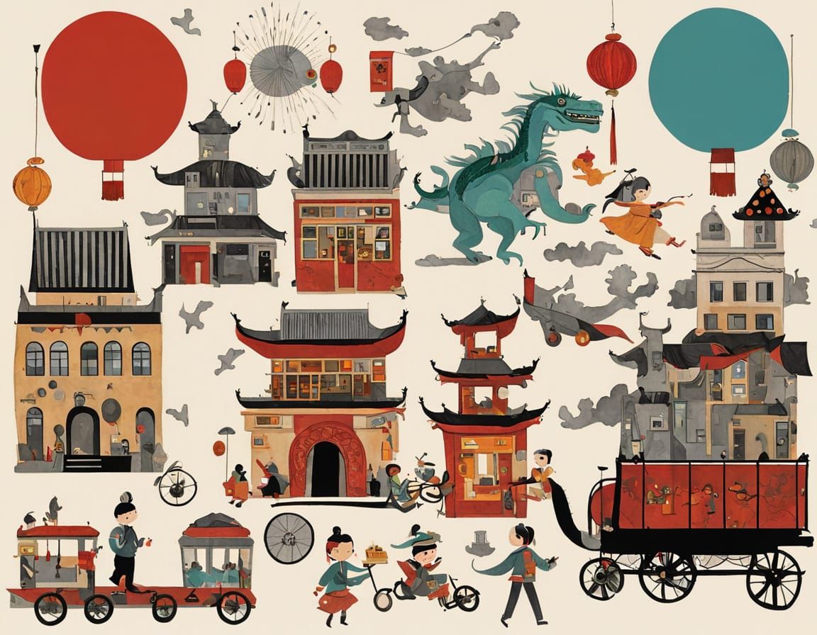 Vibrant Chinese New Year Celebration in Colorful Chinatown