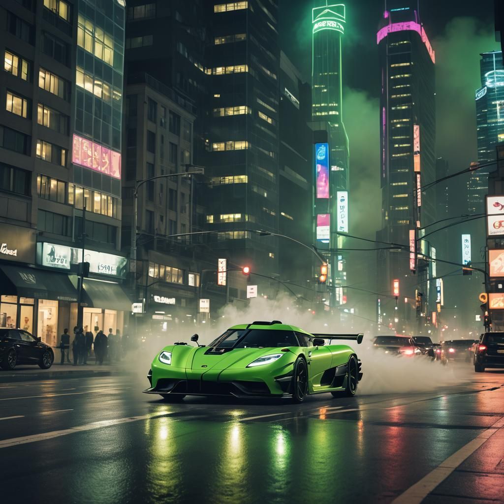 Koenigsegg Jesko Drifting in Neon Cityscape