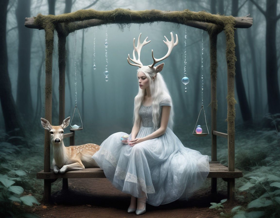 Mysterious Forest Goddess in Dreamlike Setting