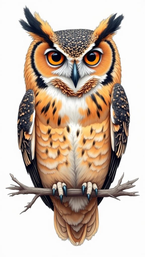 Whimsical Fine Line Drawing of a Wise Owl