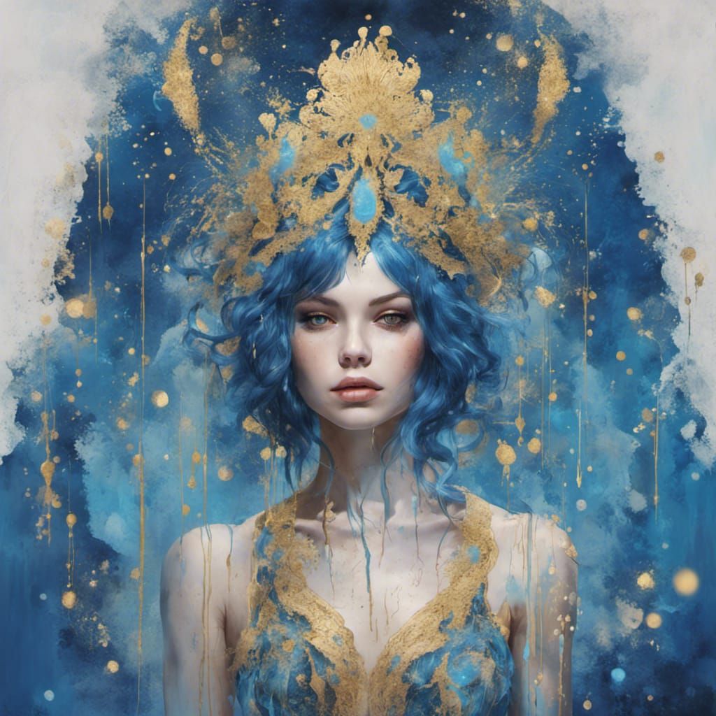 Anime Style Portrait of Woman with Blue Hair