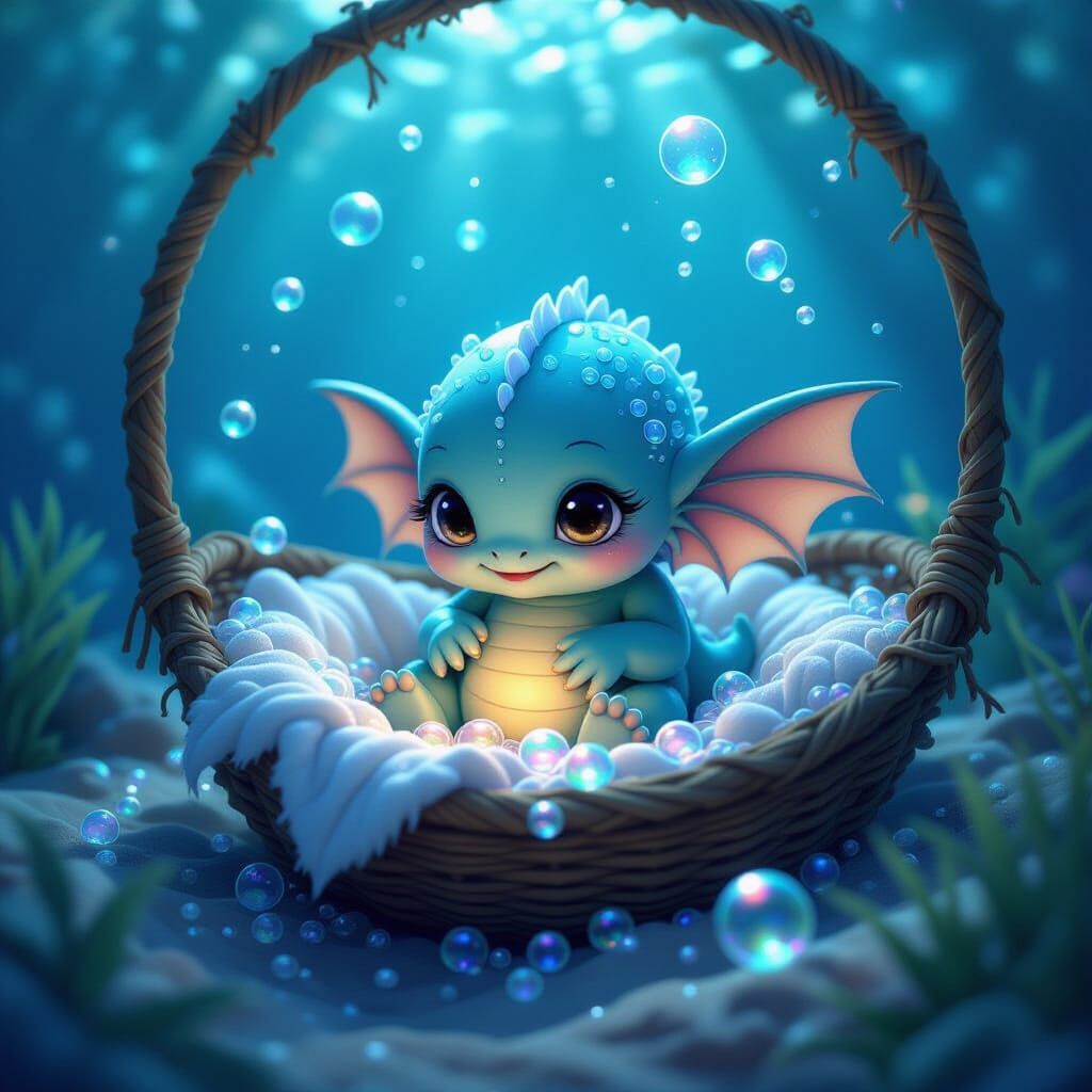 Baby Cthulhu Rests in Bubble Cradle with Plankton Light