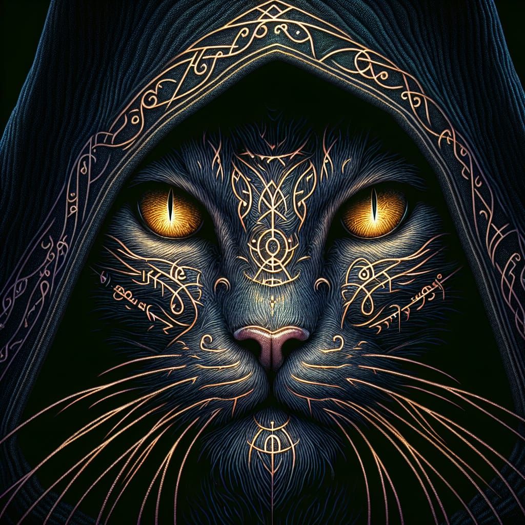 Mysterious Feline Wizard in Dark Fantasy Style