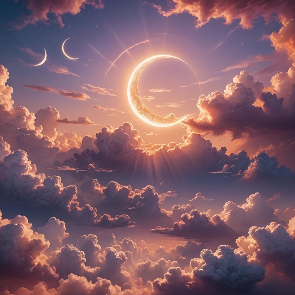 Sun Waving Goodbye to Moon in Surreal Landscape