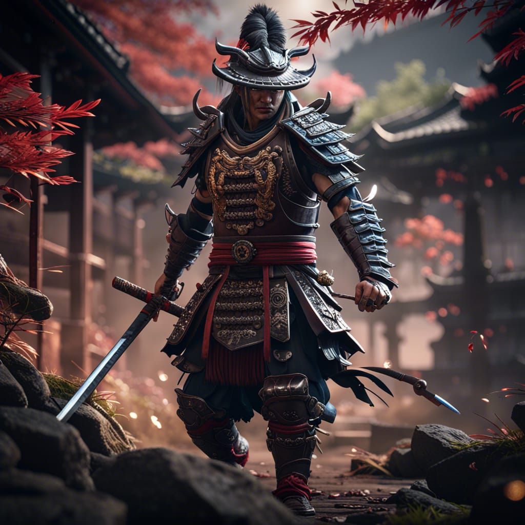 Epic Japanese Warrior in 3D Game Cinematic Style