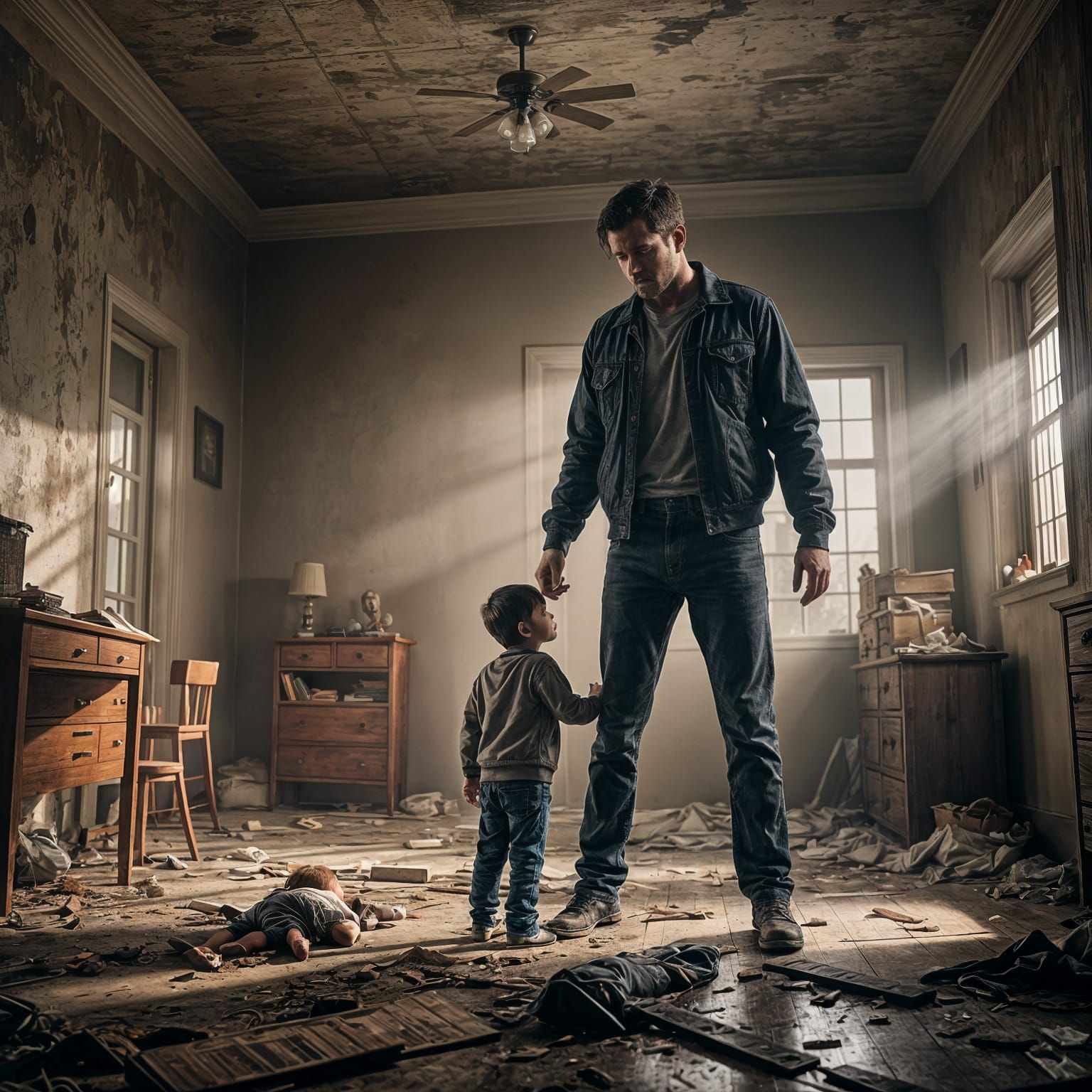 Protective Figure Shielding a Child