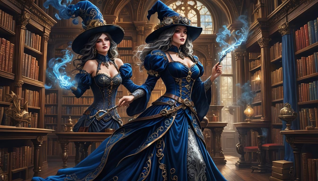 Steampunk Witch Creates Waterfall in Candy Art Style