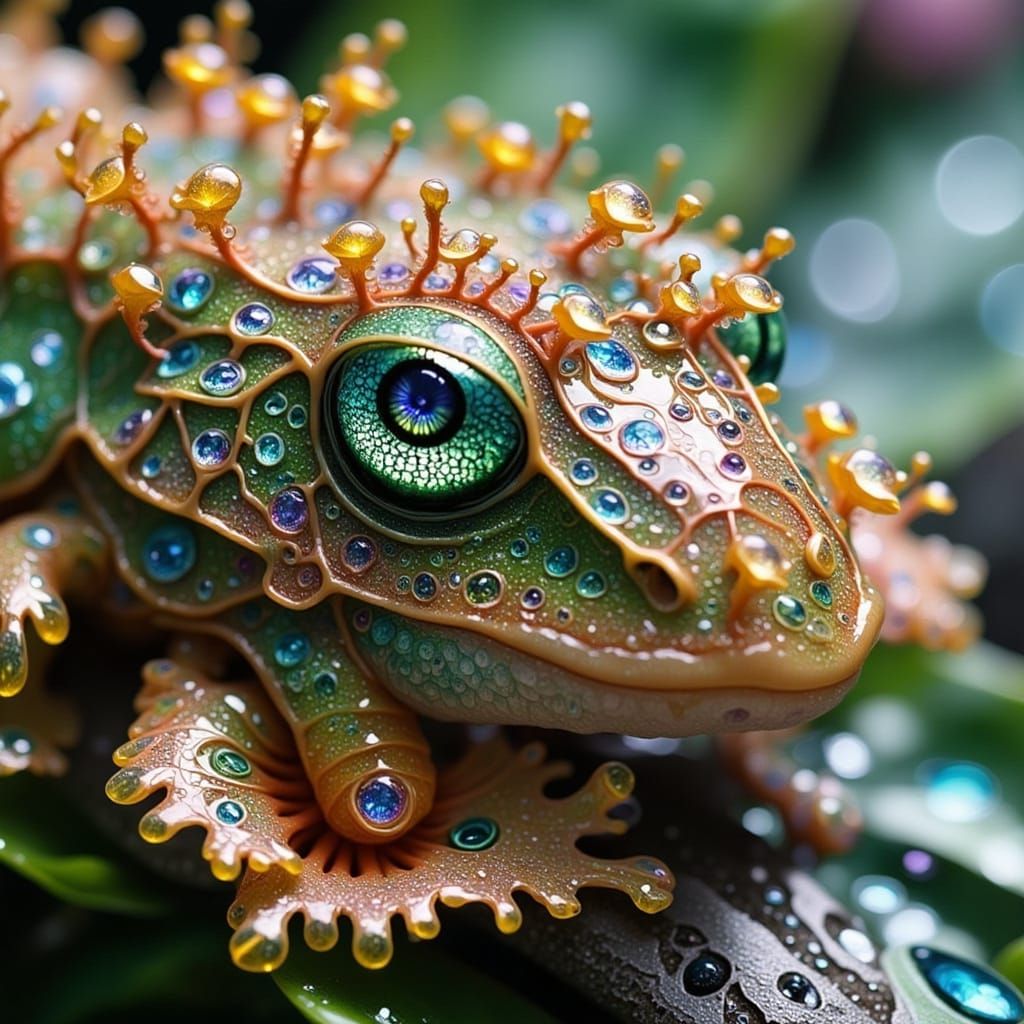 Intricate Macro Photo of Frog with Mandala Tattoos