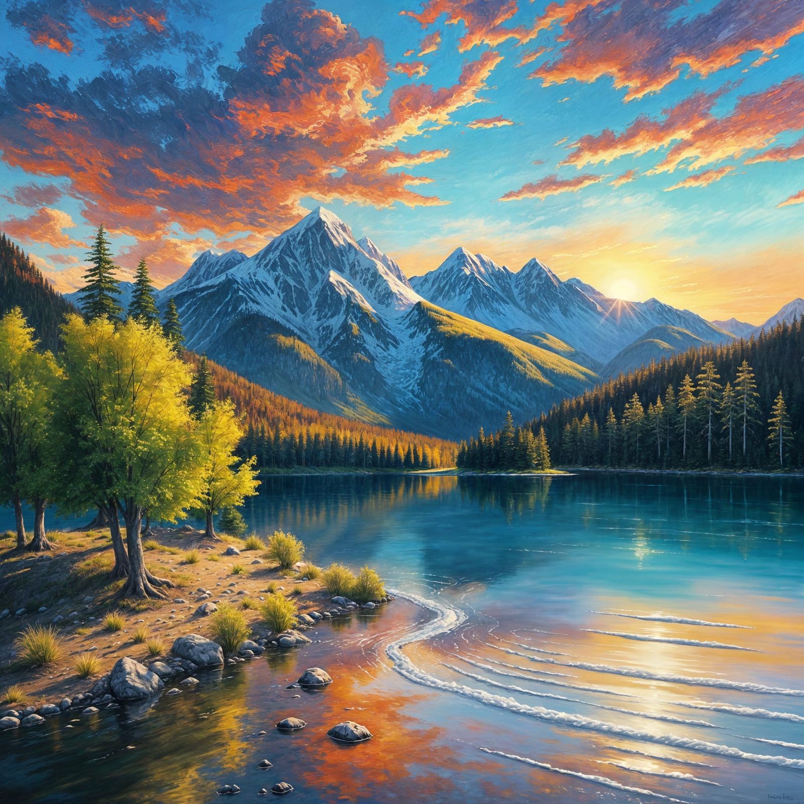 Serene Spring Mountain Landscape at Sunrise