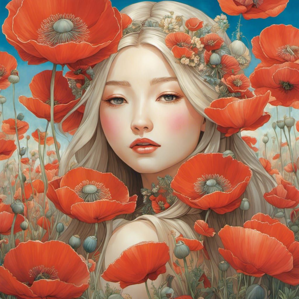 Fairytale Princess in Poppy Field: Visionary Art