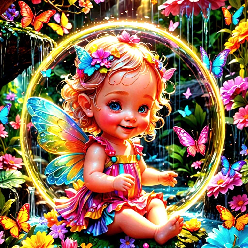 Baby Fairy with Puppies in Candy Art Style