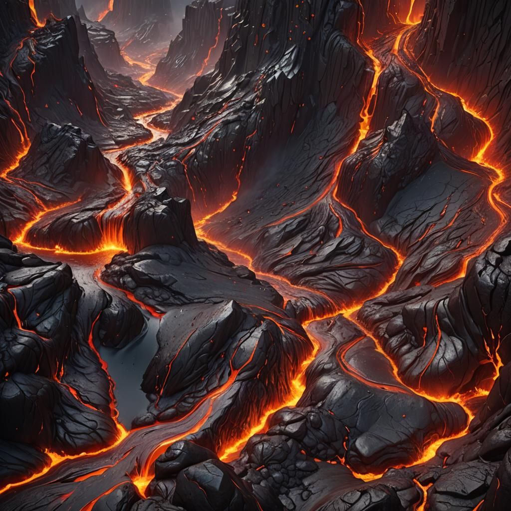 Fantastical Lava River in Detailed Matte Painting