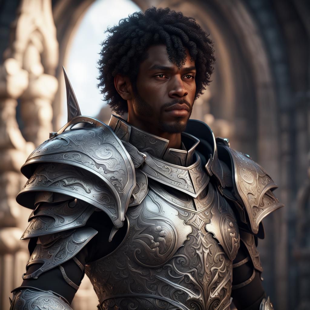 Black Elf in Silver Armor Fantasy Art