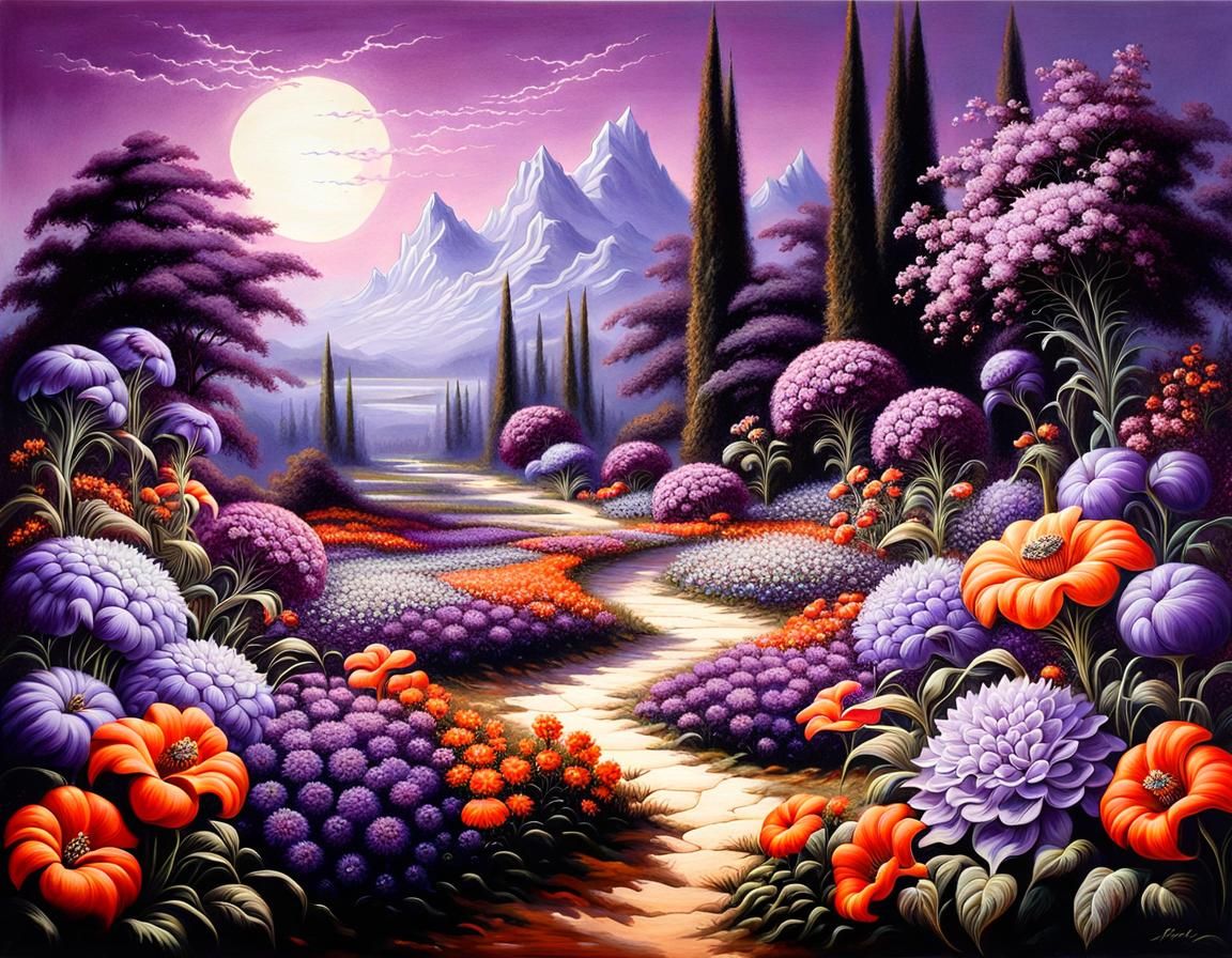 Surreal Purple Flower Garden Inspired by Fantasy Art