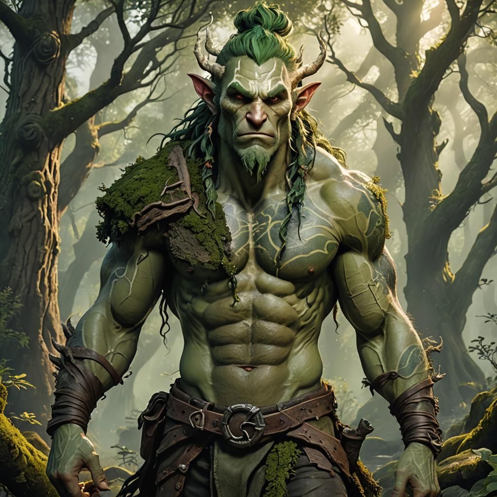 Imposing Firbolg Guardian in Mystical Forest