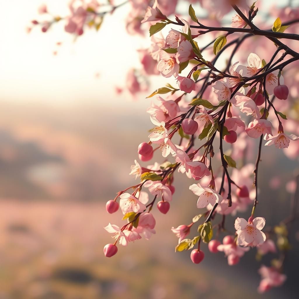 Ethereal Cherry Blossoms and Apple Blossoms Landscape