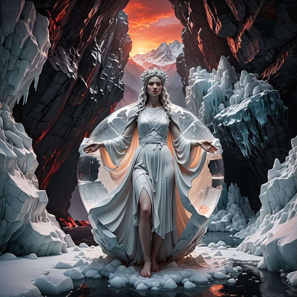 Goddess Sculpture Trapped in Ice Cube Cave