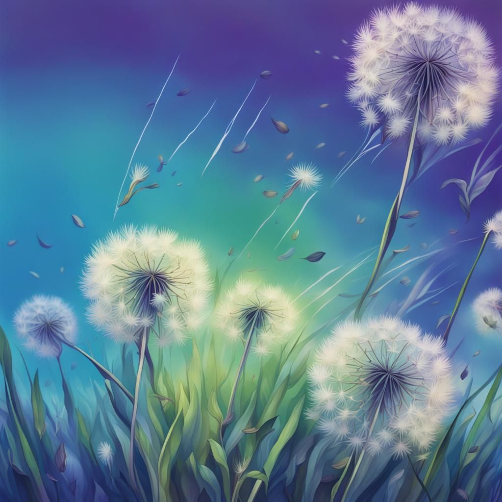 Dandelions Blowing in the Wind: Hyperrealistic Splash Art