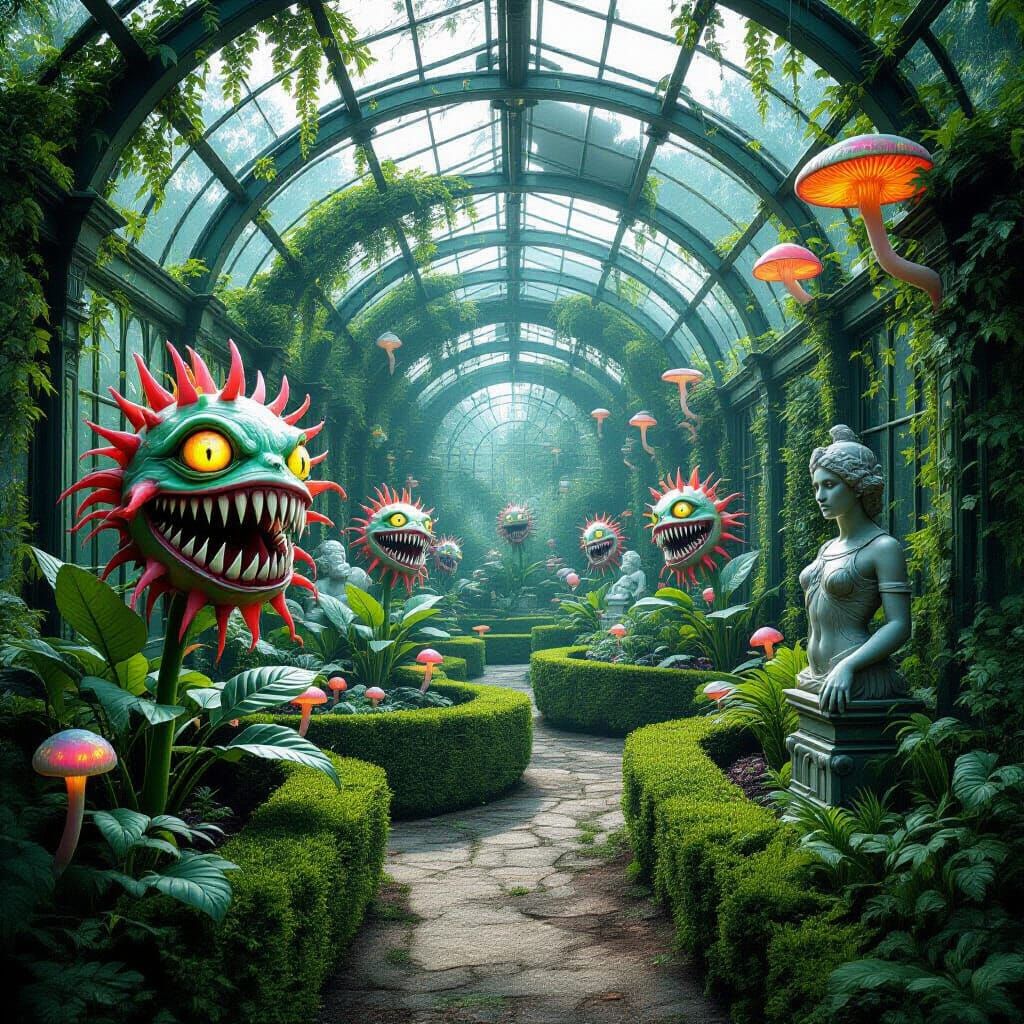 Surreal Garden with Flora and Twisted Maze