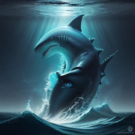 Dramatic Shark Eye Glows in Dark Ocean Depths