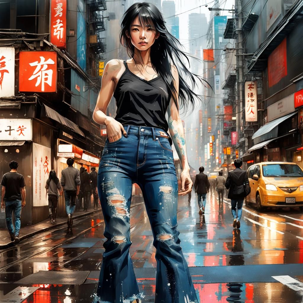 Beautiful Woman in Rainy Tokyo: Speedpaint Art