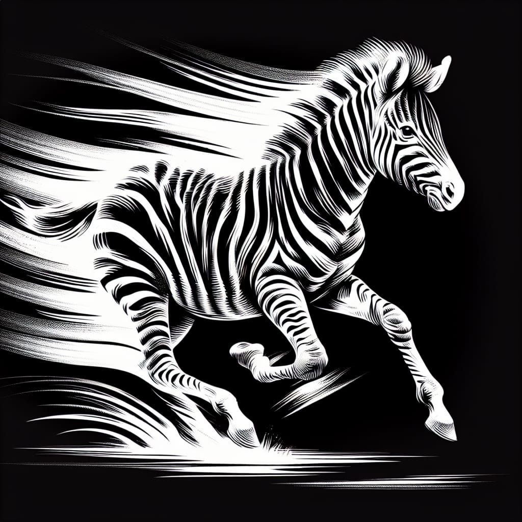 Youthful Zebra in White Ink Silhouette