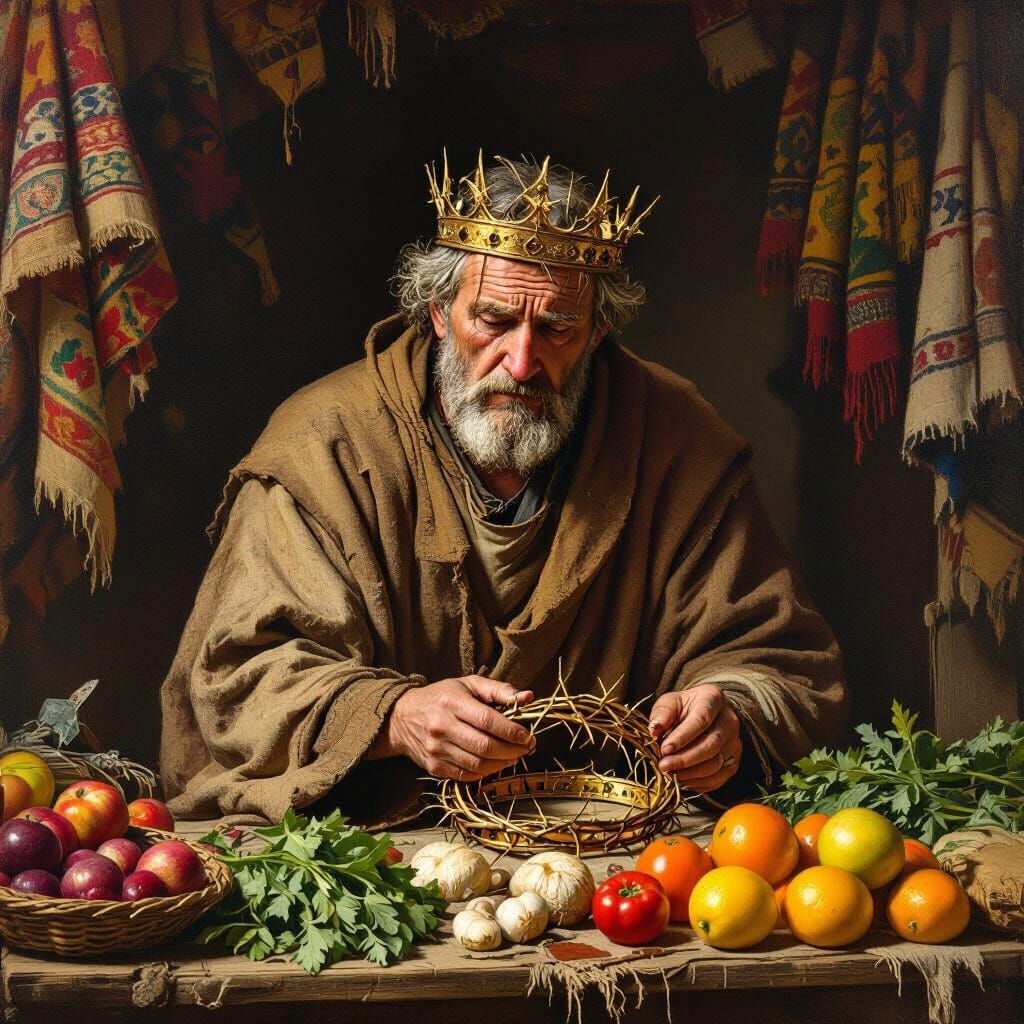 Man Trades Crown for Thorns in Rembrandt Style