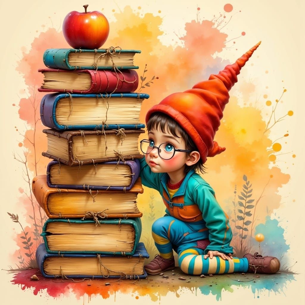 <lora:Colorful-Flux:1.0> Charcoal and ink hand-drawn illustration. Medium shot. A 5-year-old girl in round glasses, red ...