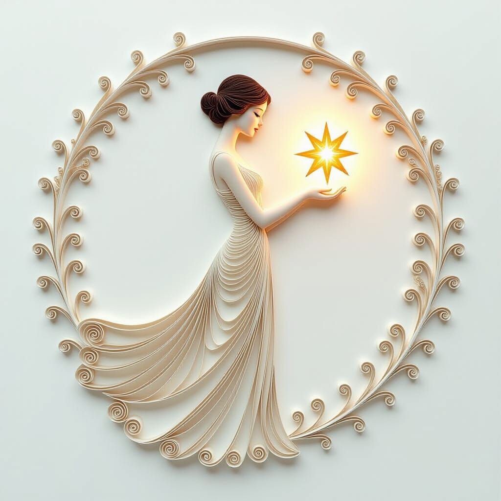 Art Deco Girl Holding Glowing Star in Quilling Style