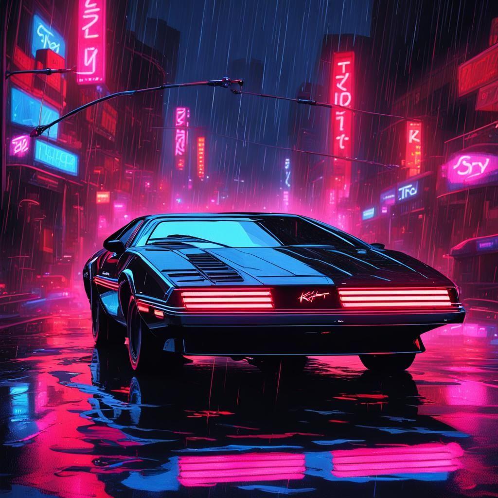 KITT Races Through a Neon Noir Cityscape