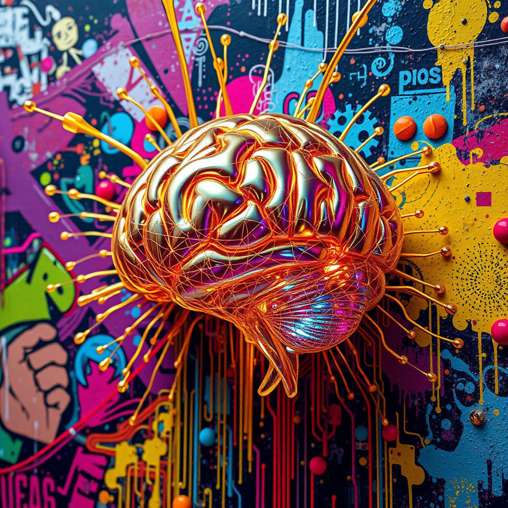 Holographic Brain Splashing from Street Art Mural