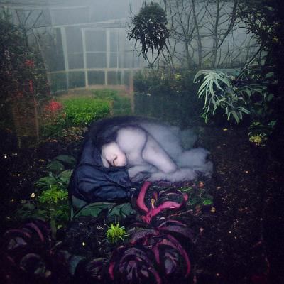Sleeping Demon in Dark Foggy Garden