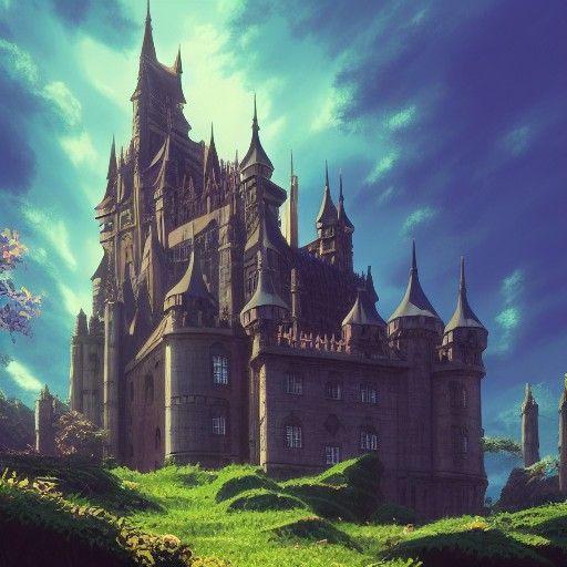 Gothic Castle in Studio Ghibli Anime Style