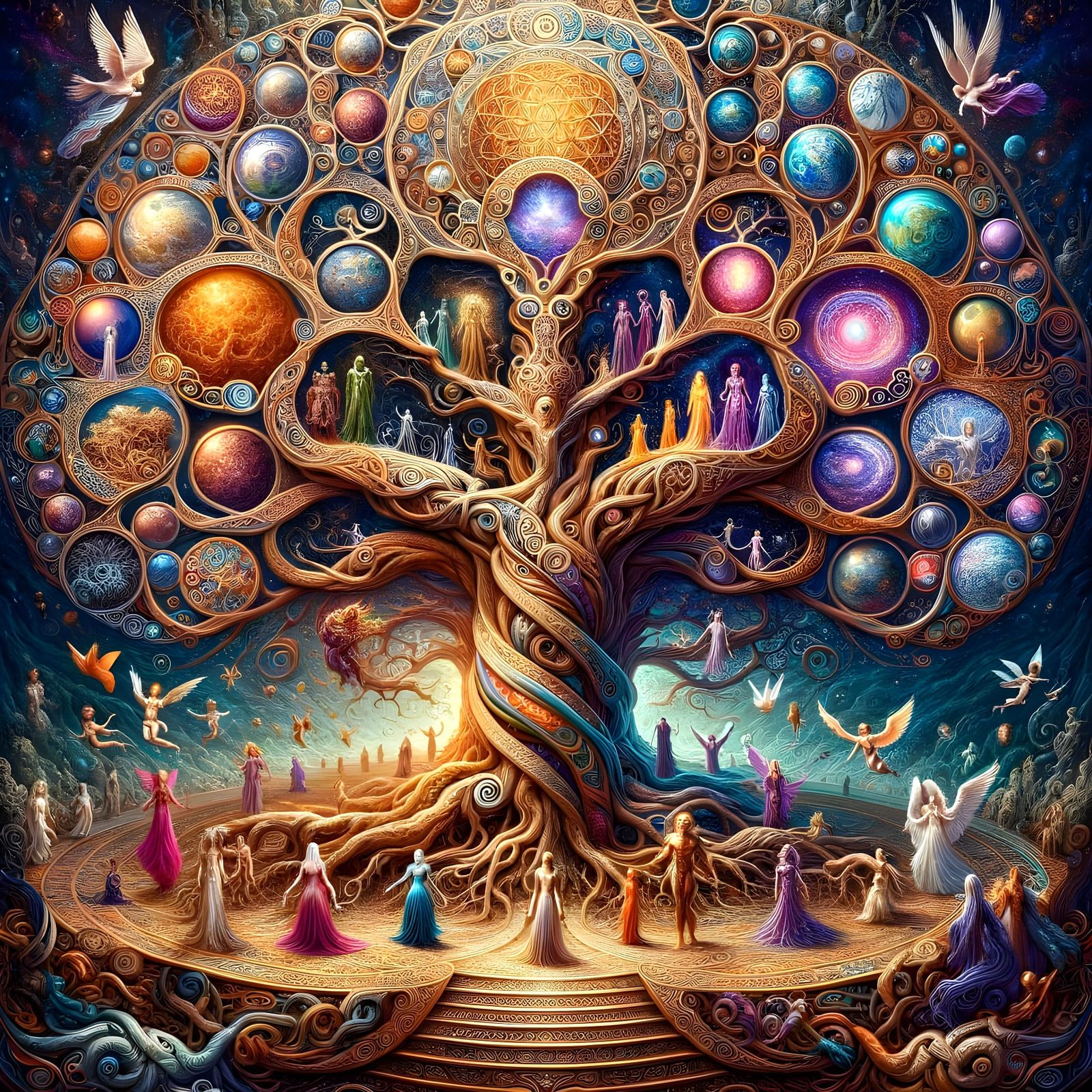Celtic Cosmic Tree of Life with Divine Beings and Portals