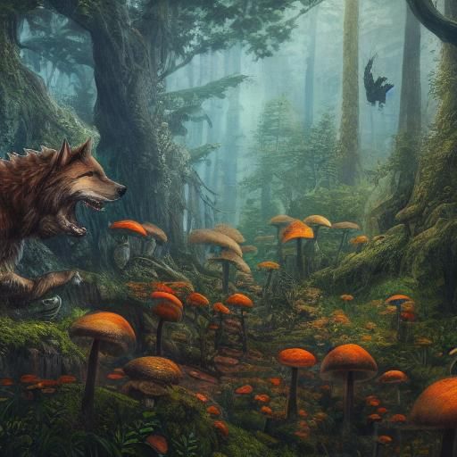 Mythical Creatures in a Surreal Fantasy Landscape