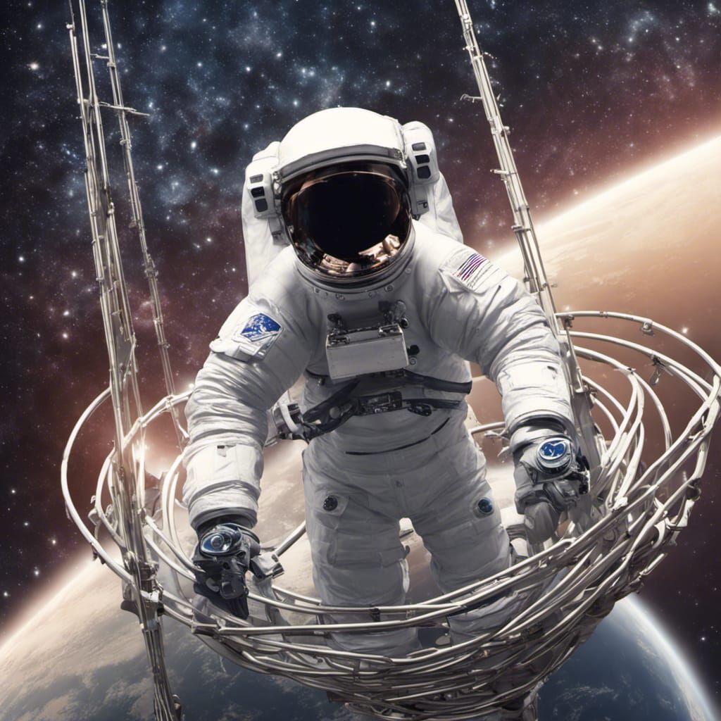 Astronaut on Fusion Scaffolding in Galactic Space