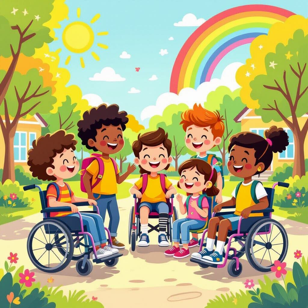 Inclusive Schoolyard Play: Diverse Children Celebrating Toge...